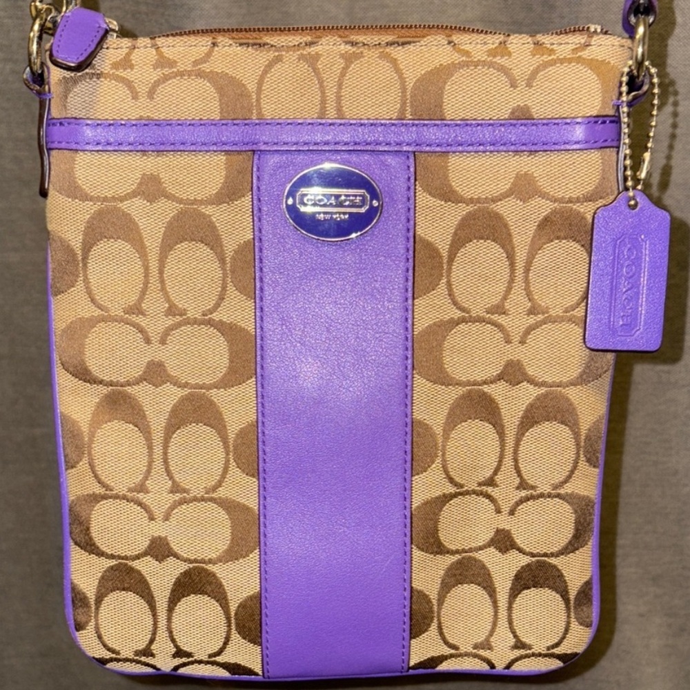 Coach Tan and Purple Crossbody Bag